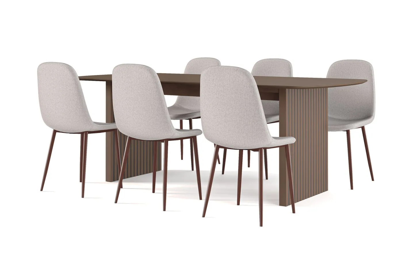Richeto Matbord Rökt Ek 210 cm valnöt + 6 st Nibe stol beige med valnöt ben - Brun/Beige