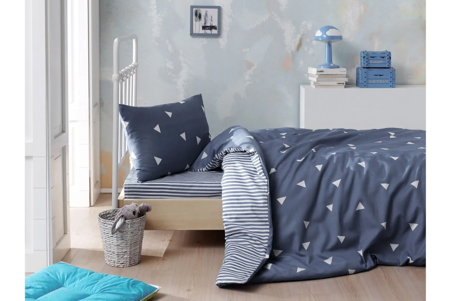 Eponj Home Bäddset Enkelt 3-dels - Blå/Vit