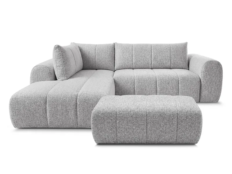 Ecksofa mit Hocker BOBOCHIC NESTY Stoff chiniert hellgrau