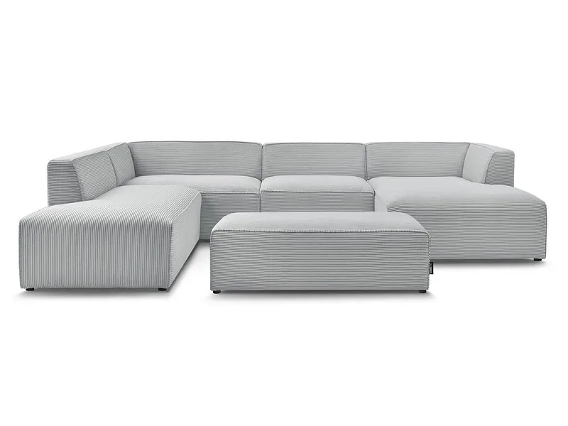 Ecksofa mit Hocker BOBOCHIC MEGEVE Cord-Stoff hellgrau
