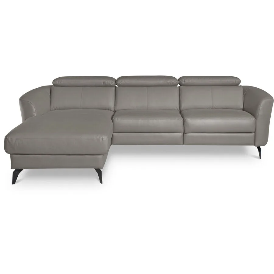 Ecksofa Simba Rechts 100% Echtleder + Korpus Lederlook Hellgrau B 261 T 183 cm