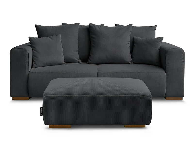 2er Sofa mit Hocker BOBOCHIC SIDONIE Cord-Stoff schwarz