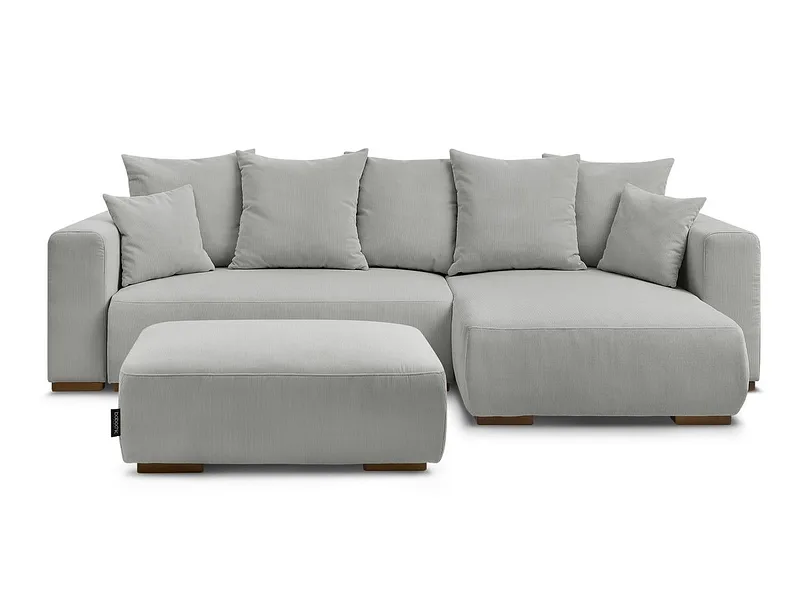 Ecksofa mit Hocker BOBOCHIC SIDONIE Cord-Stoff hellgrau