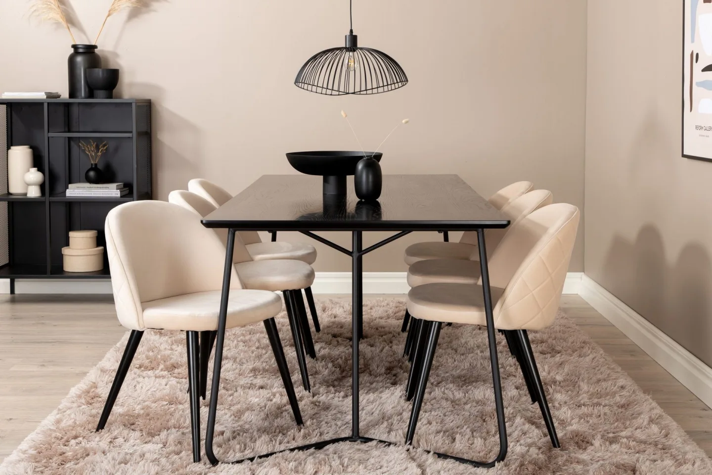 Pipi Matgrupp 190 cm inkl 6 Velvets Stolar - Svart