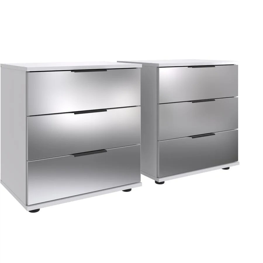 Nachttisch 2er-Set Metac Weiss, Spiegel Spanplatte, Spiegelglas B 104 H 58 cm
