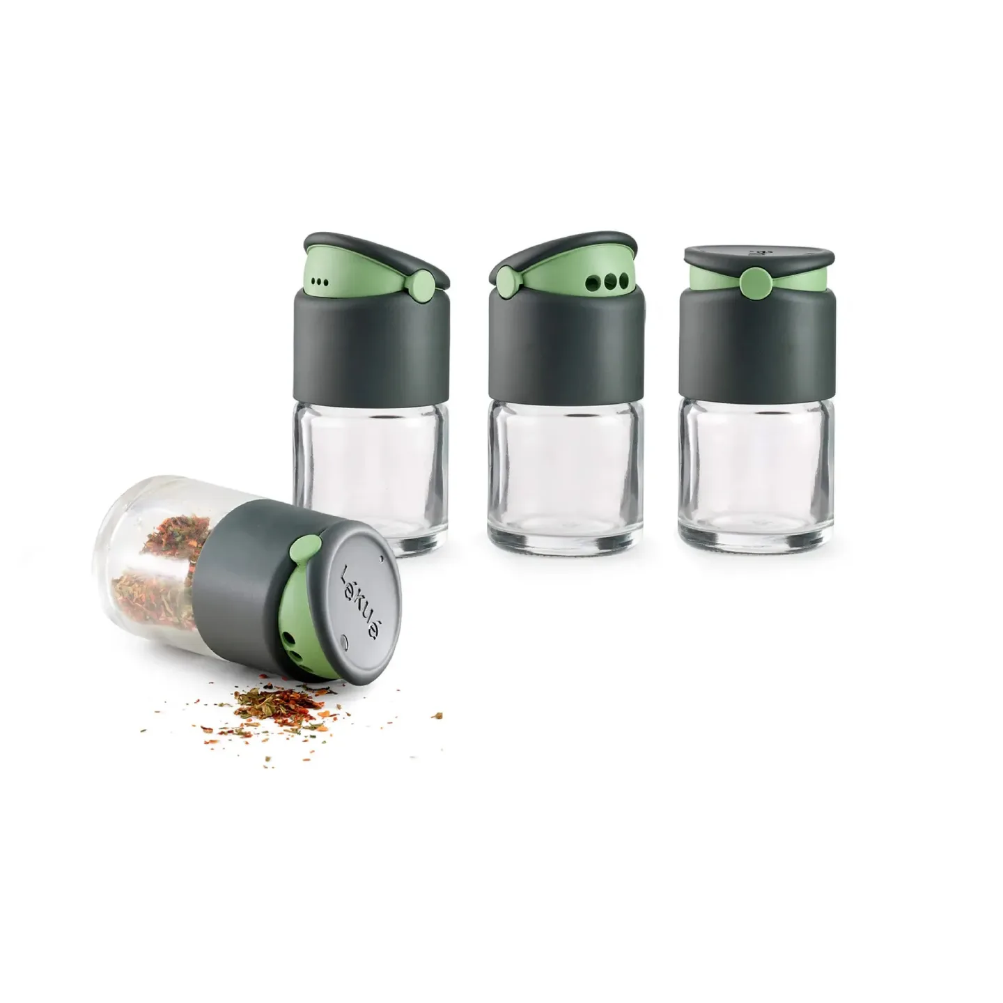 Lékué Lékué Gewürzbehälter mit Dosierdeckel 4er-Pack Grau