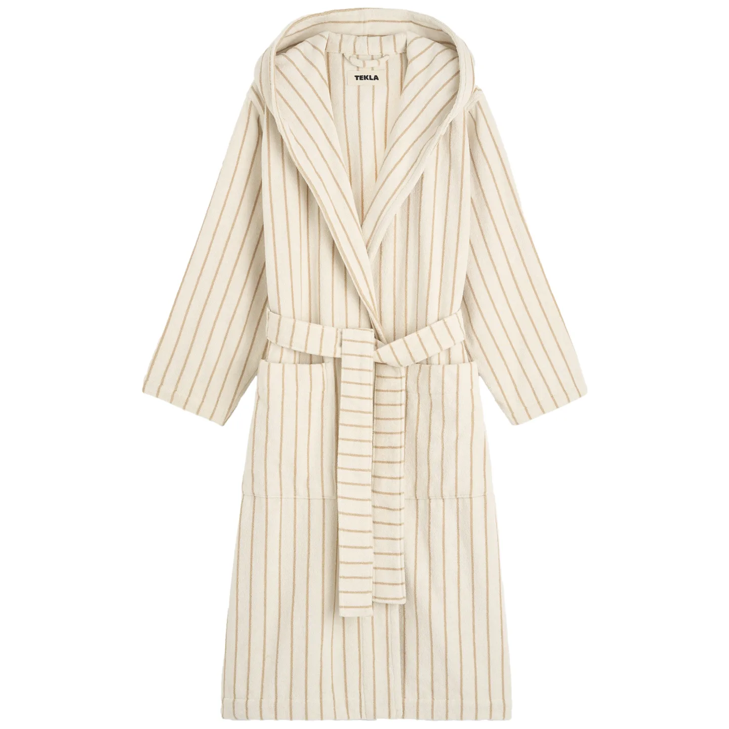 Tekla - Hooded Bathrobe Striped, Medium, Sienna Stripes - Badrockar