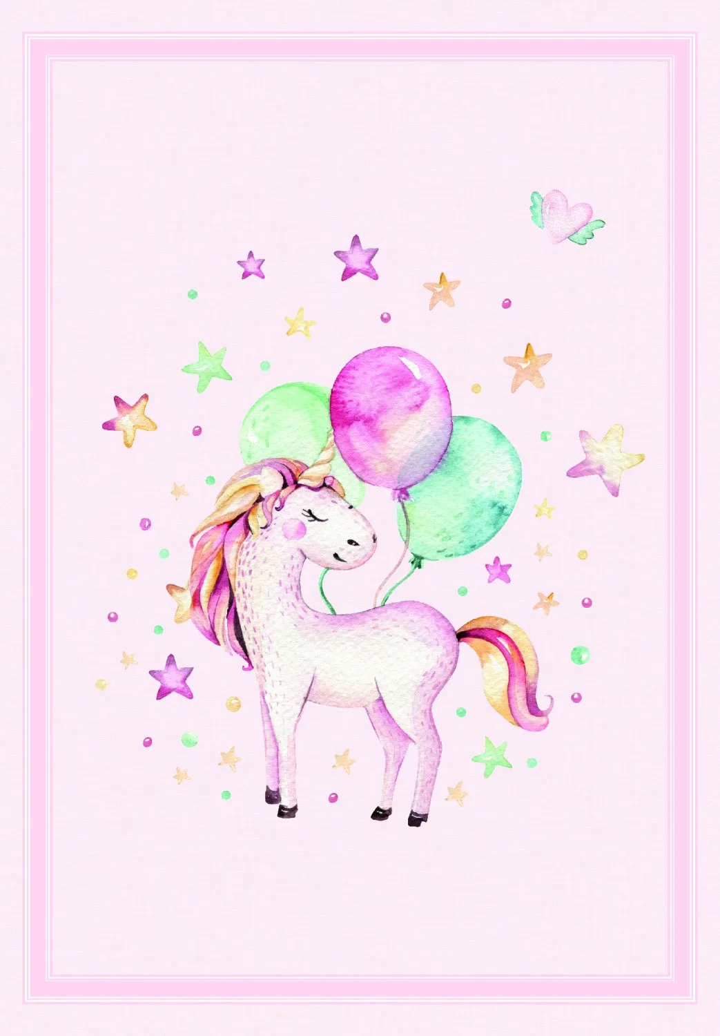 Barneteppe - Unicorn Balloon (rosa) (Størrelse: 120 x 170 cm)