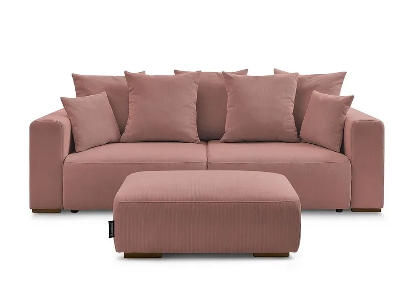 3er Sofa mit Hocker BOBOCHIC SIDONIE Cord-Stoff rosa