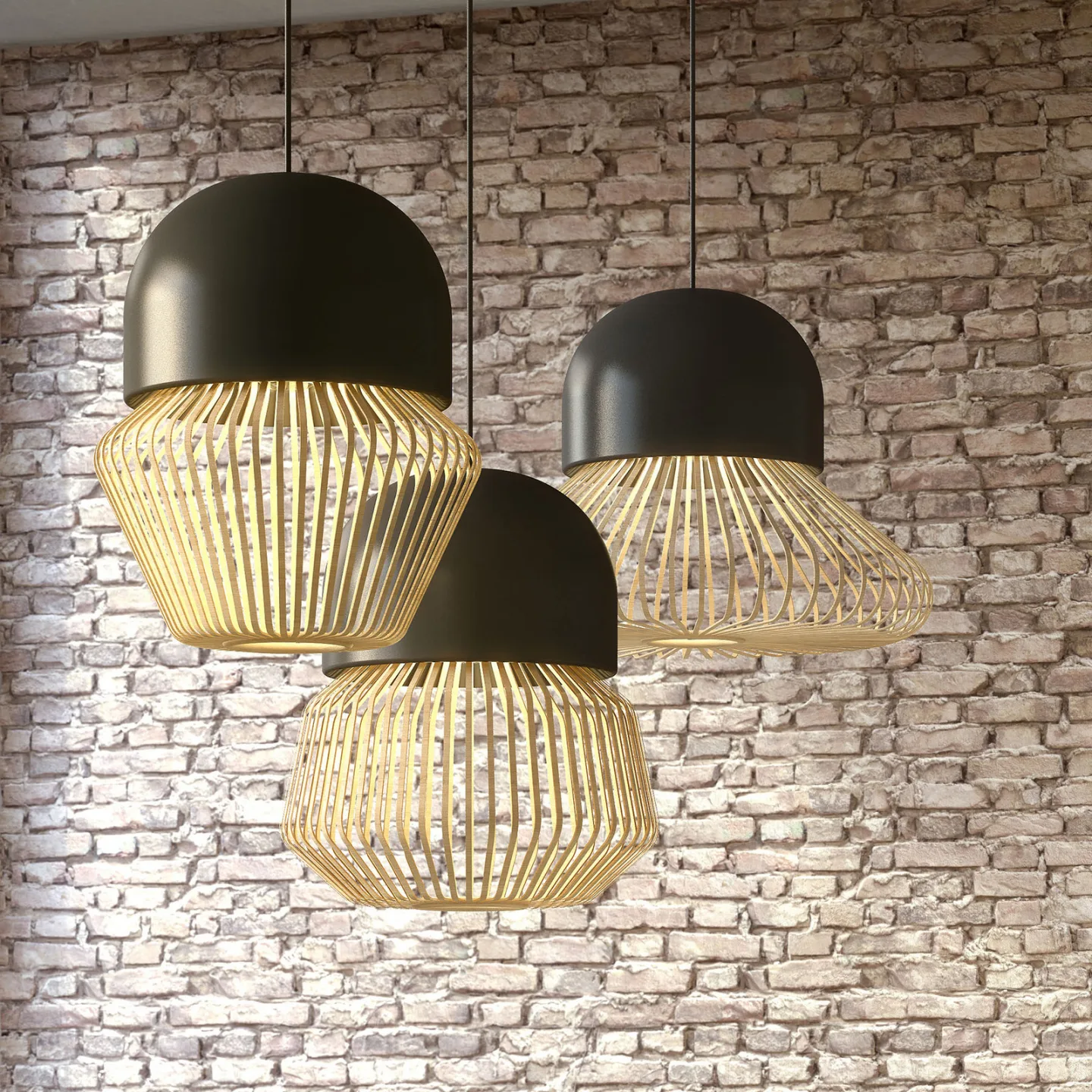 Anemos pendellampe M Anthracite - Forestier - Stue - Design - Bambus - Med en lyskilde