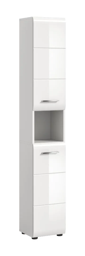 Ice Hochschrank Bad 2 Türen, 1 Regal Weiß hochglanz, weiß.