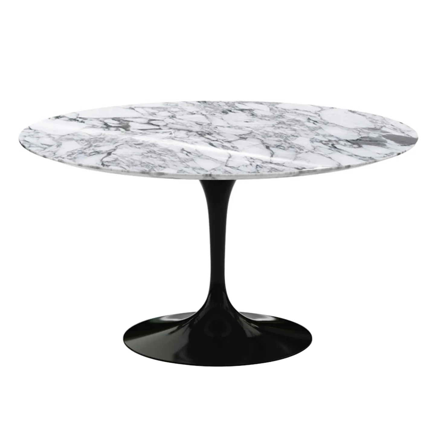 Knoll - Saarinen Round Table - Matbord, Ø 137 cm, Svart underrede, skiva i glansig vit Arabescato marmor - Matbord - Eero Saarinen - Svart - Metall/Sten