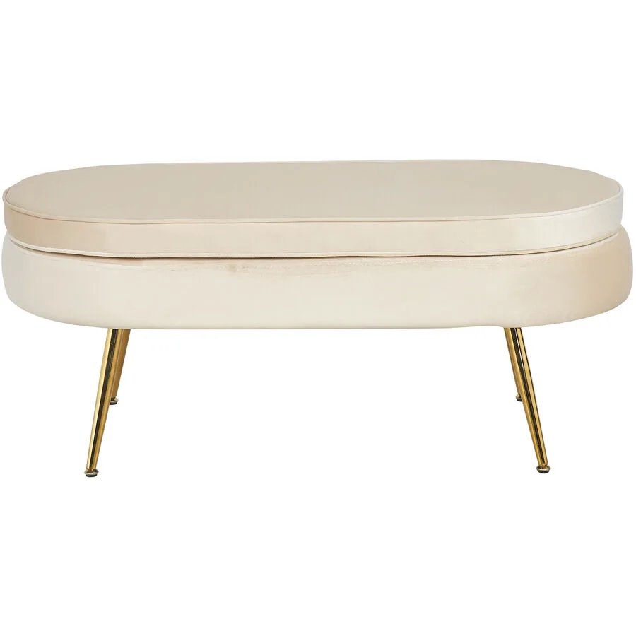 Hocker Khloe Beige, Gold Samt, Metall B 99 H 40 cm