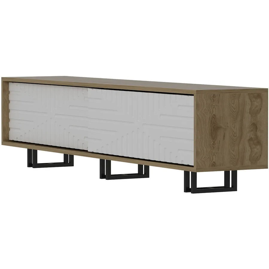 TV-Möbel Yasam eiche/weiss Melaminbeschichtete Spanplatte B 180 cm 25 kg