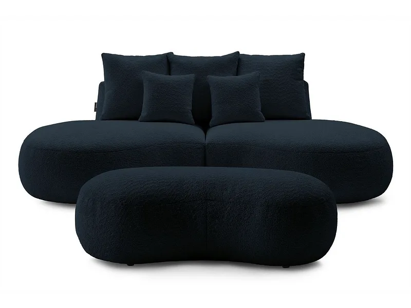 3er Sofa mit Hocker BOBOCHIC SAINT-GERMAIN Boucle-Stoff dunkelblau