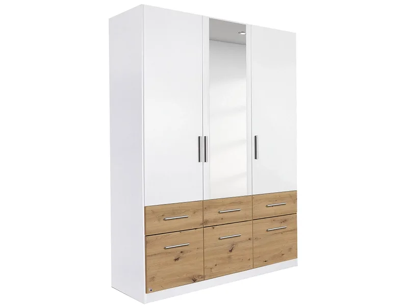 Drehtürenschrank GEORGIA weiss 3 Türen 6 Schubladen