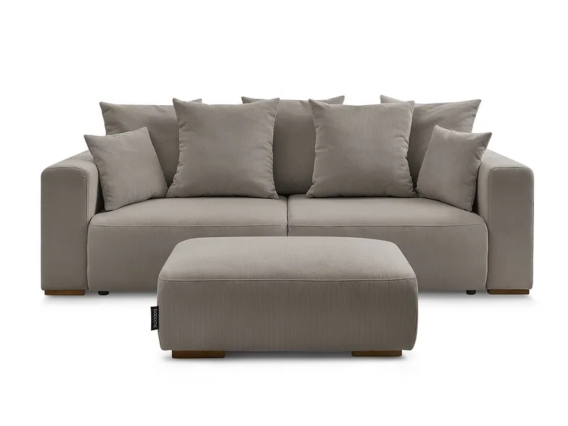 3er Sofa mit Hocker BOBOCHIC SIDONIE Cord-Stoff taupe