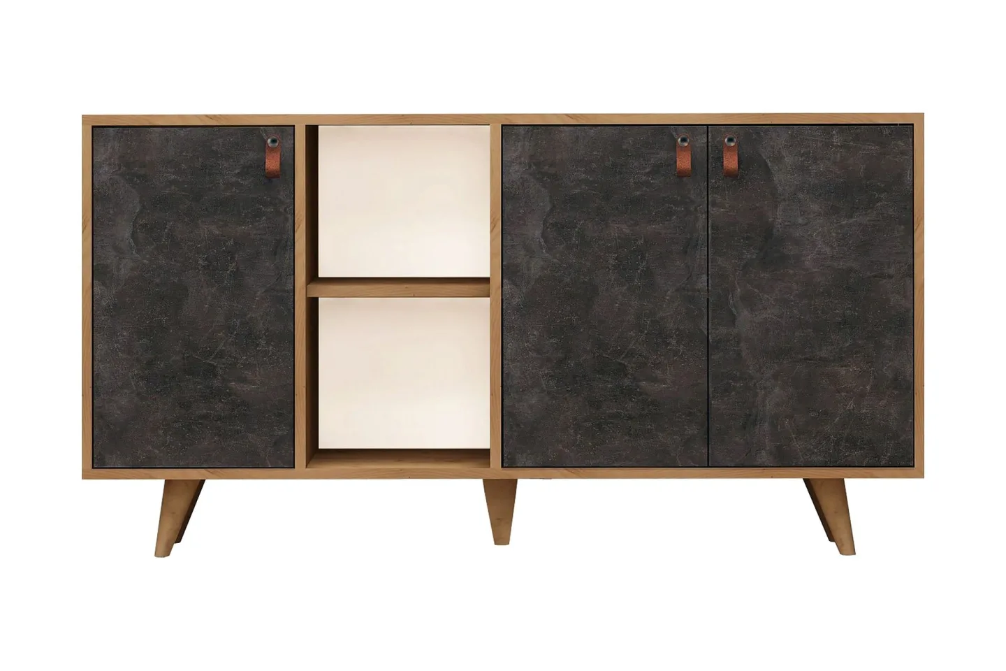 Mod Design Skänk Läderbeslag - Grå/Trä
