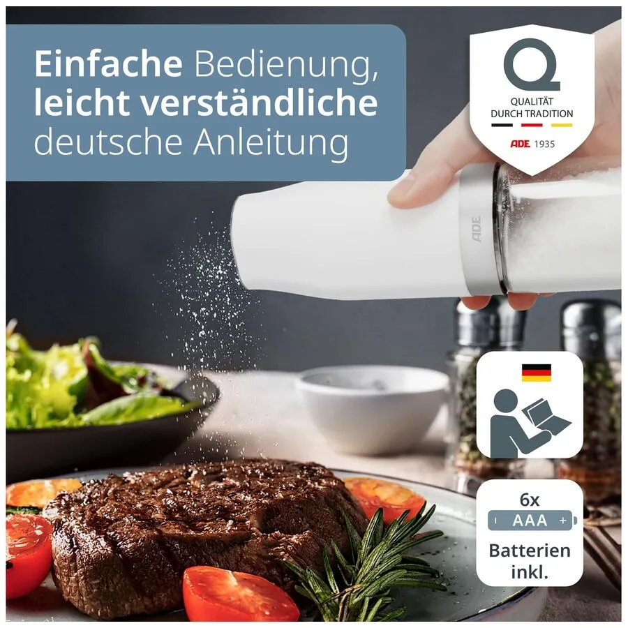 Gewürzmühle ADE Weiss Edelstahl/ABS/Keramik/Glas H 18.3 cm