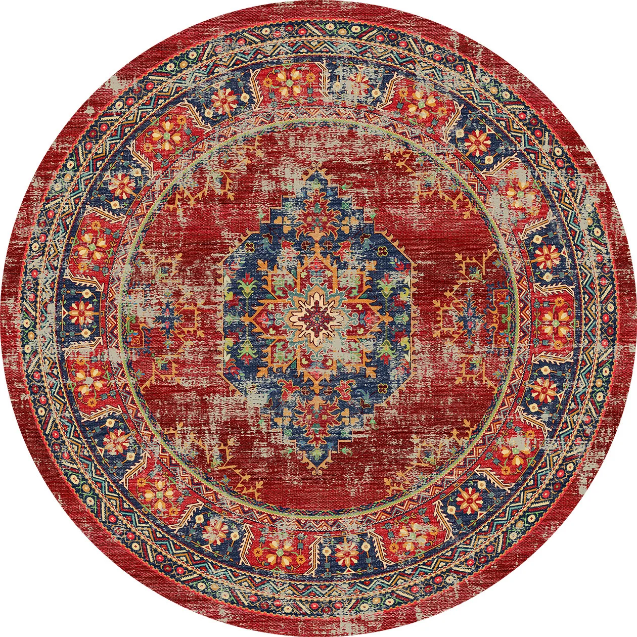 Rundt teppe - Soussi (rød/multi) (Størrelse: Ø 120 cm)