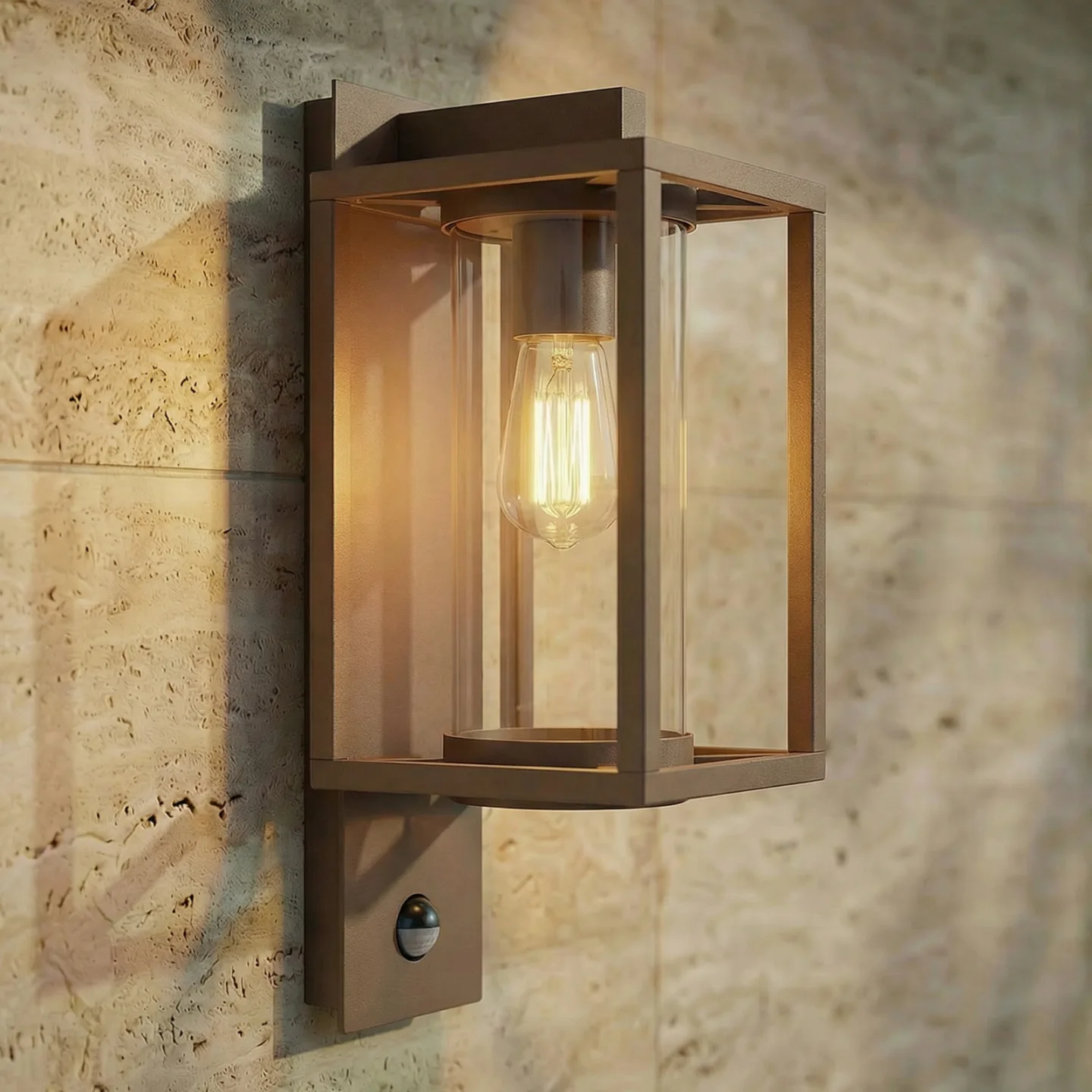 Ferda utendørs vegglampe hengende brun IP44 sensor - Lucande - Terrasse - Moderne - Aluminium - Kantet