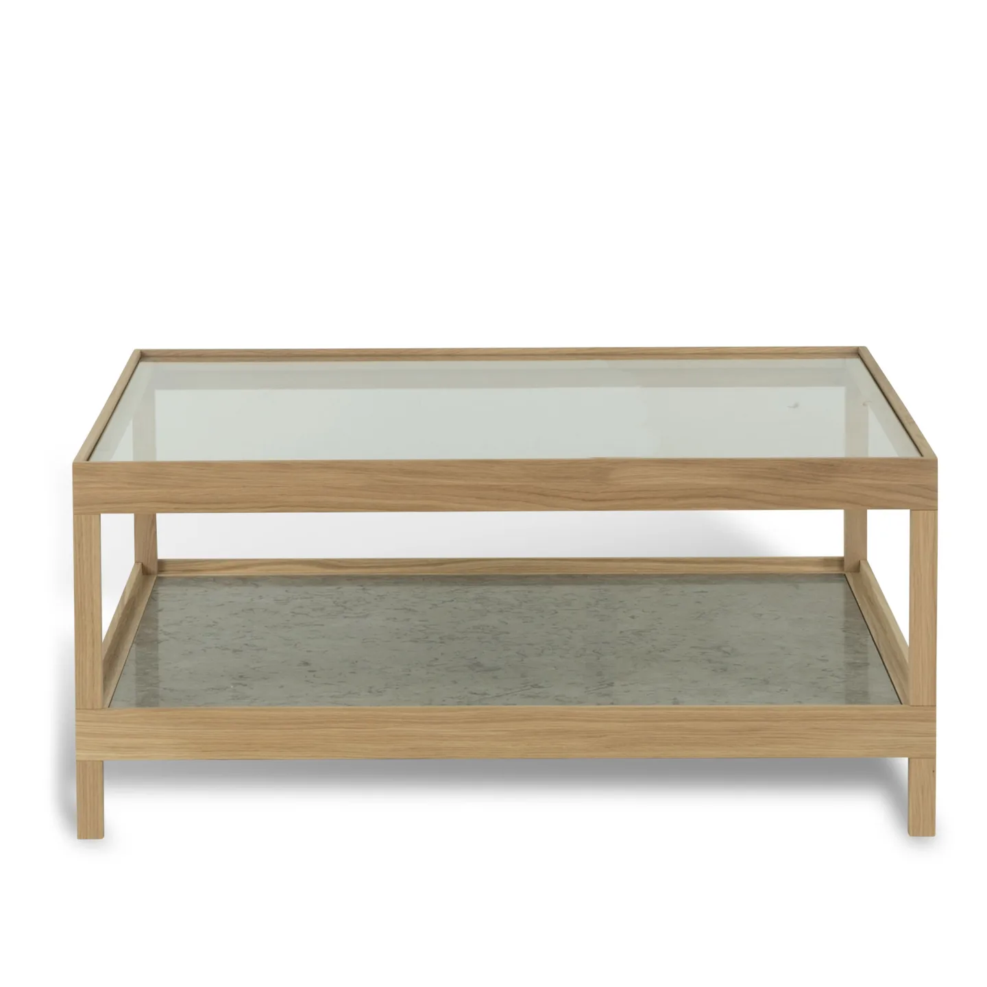 Mavis - Ima soffbord 90x90 cm vitpigmenterad mattlackad ek/kalksten - Soffbord - Beige - Trä/Sten