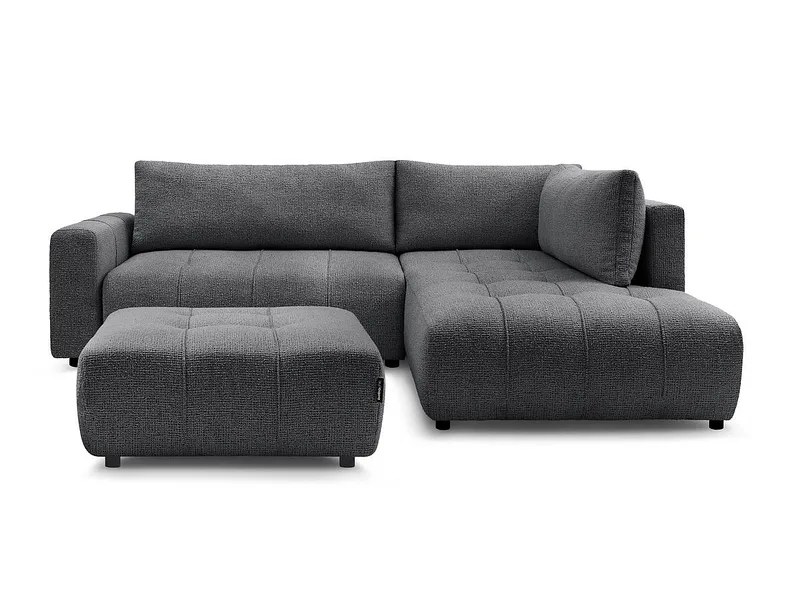 Ecksofa mit Hocker BOBOCHIC ARSENE Stoff chiniert dunkelgrau