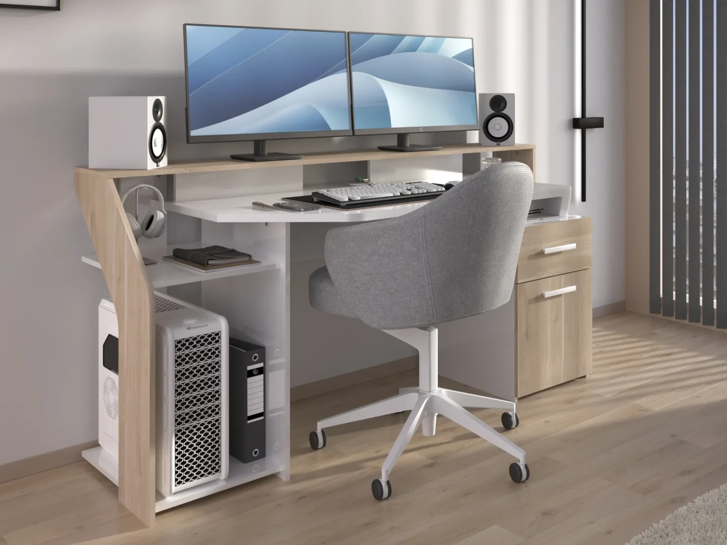 Drømmerom - Sylver Gaming Desk 178 cm – Japansk eik / Hvit høyglans