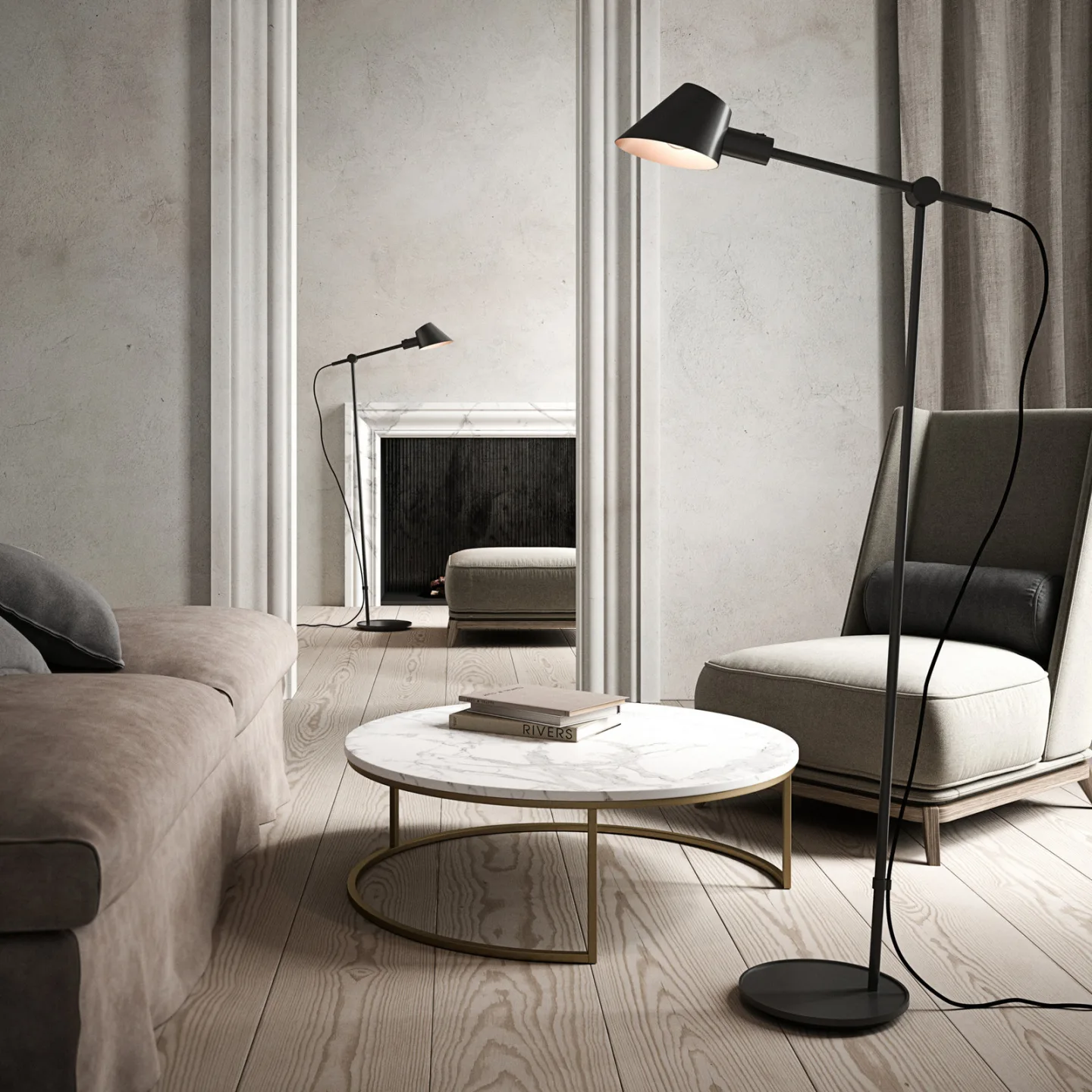 Stay Gulvlampe Sort - DFTP DFTP by Nordlux - Stue - Skandinavisk - Metal - Med skærm