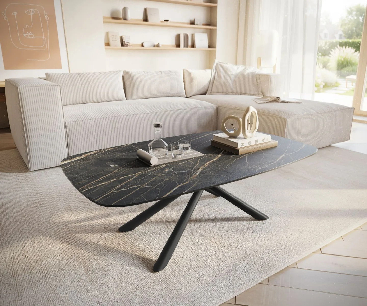 Couchtisch Edge Boot 120x70 cm Keramik Laminam® Noir Desir Braun Sarity Metall Schwarz