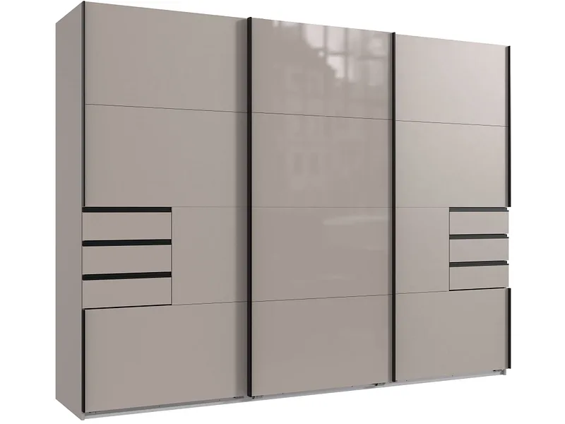 Schwebetürenschrank ASCONA beige 3 Türen 6 Schubladen