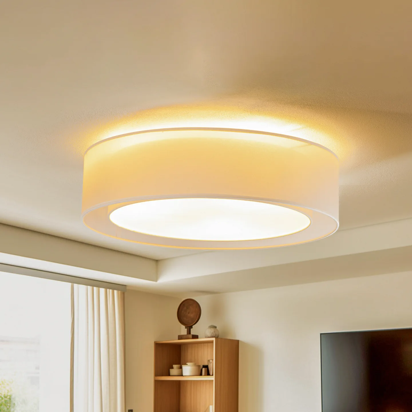 Tibu Deckenleuchte Ø50 Ecru - Euluna - Wohnzimmer - Modern - Stoff / Textil - Rund