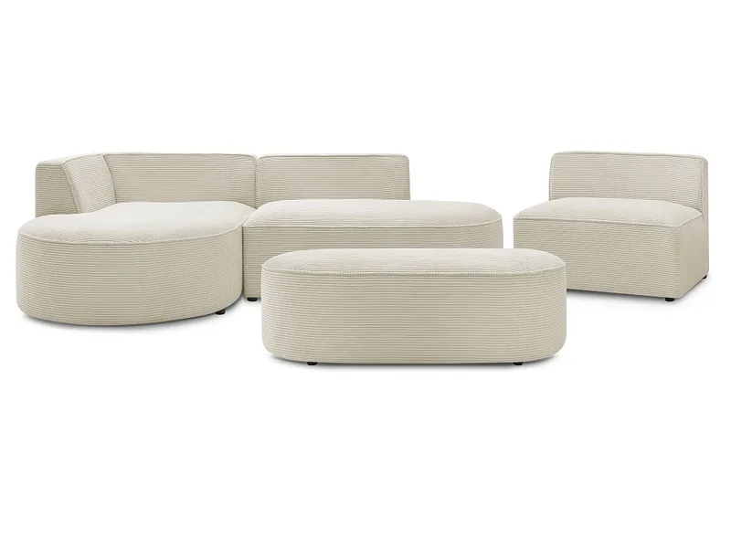 Ecksofa mit Hocker BOBOCHIC ROUSSEAU Cord-Stoff beige