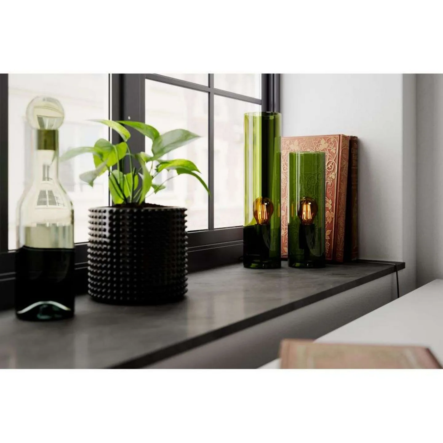 Flake bordlampe, grøn, glas, højde 40 cm, E27 – By Rydéns - Stue - Med én lyskilde