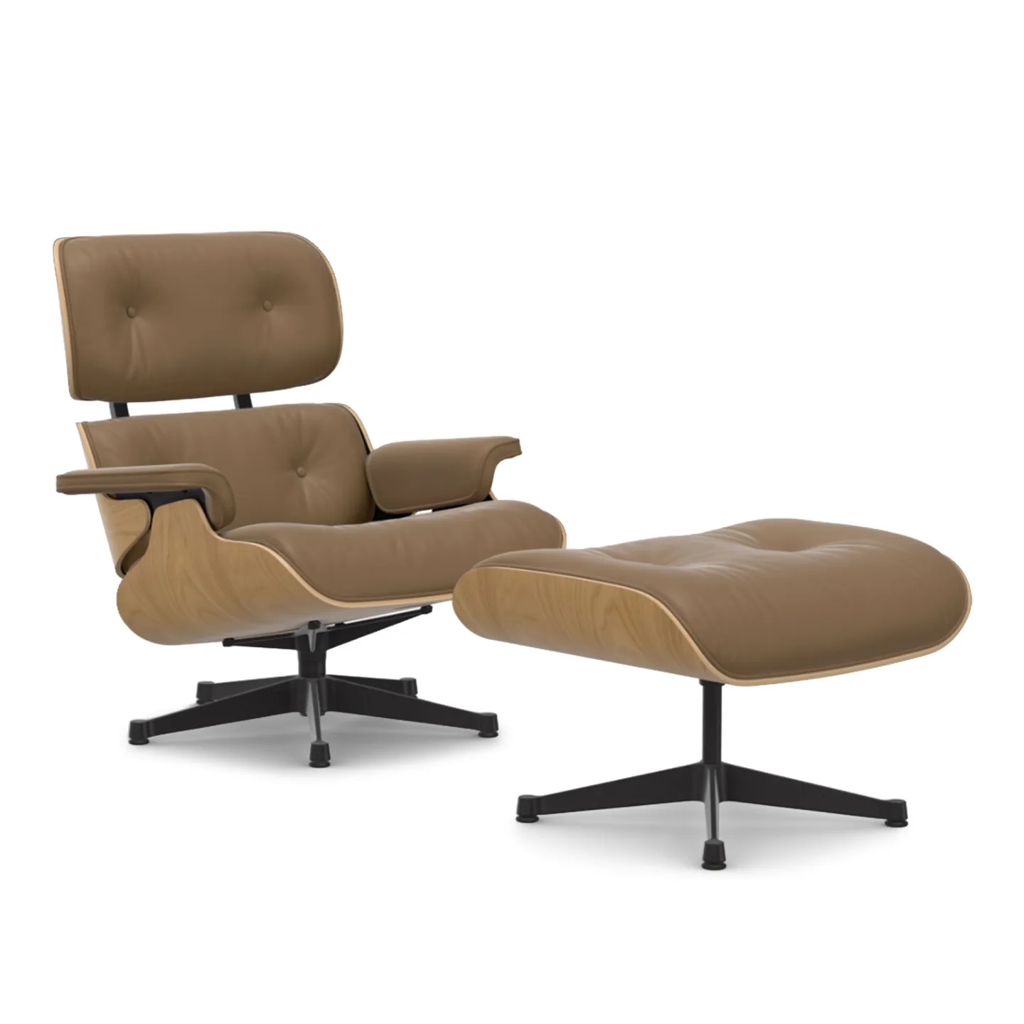 Vitra - Eames Lounge Set Natural Chestnut Leather Premium Camel 75 Deep Black - Fåtöljer - Charles & Ray Eames - Brun