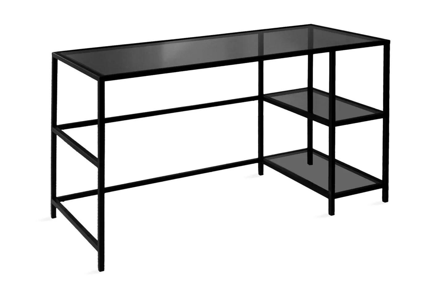 Sabani Skrivbord 130 cm med Förvaring 2 Hyllor - Glas/Rökfärgad/Svart