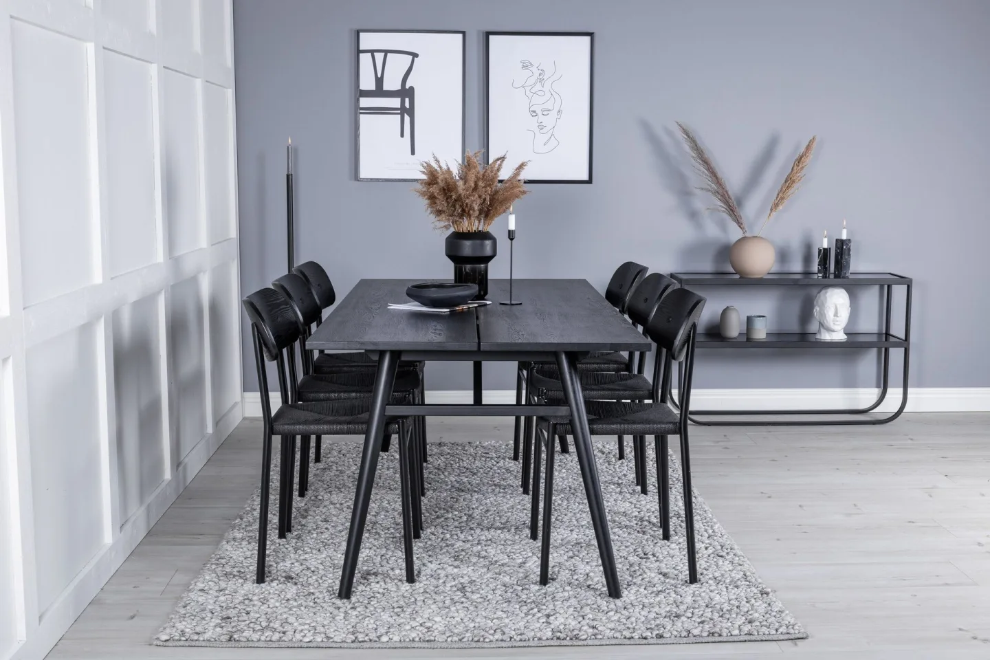 Sleek Matgrupp Förlängningsbar 195 cm Rektangulär med 6 Polly stolar - Svart