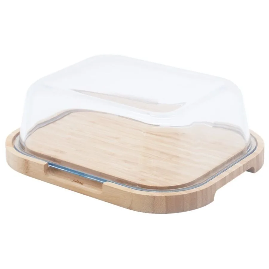 Diverse Käseglocke Pebbly braun/transparent Glas/Bambus B 27 cm - Farbe: natur/transparent