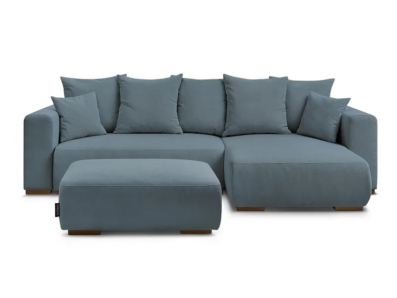 Ecksofa mit Hocker BOBOCHIC SIDONIE Cord-Stoff dunkelblau