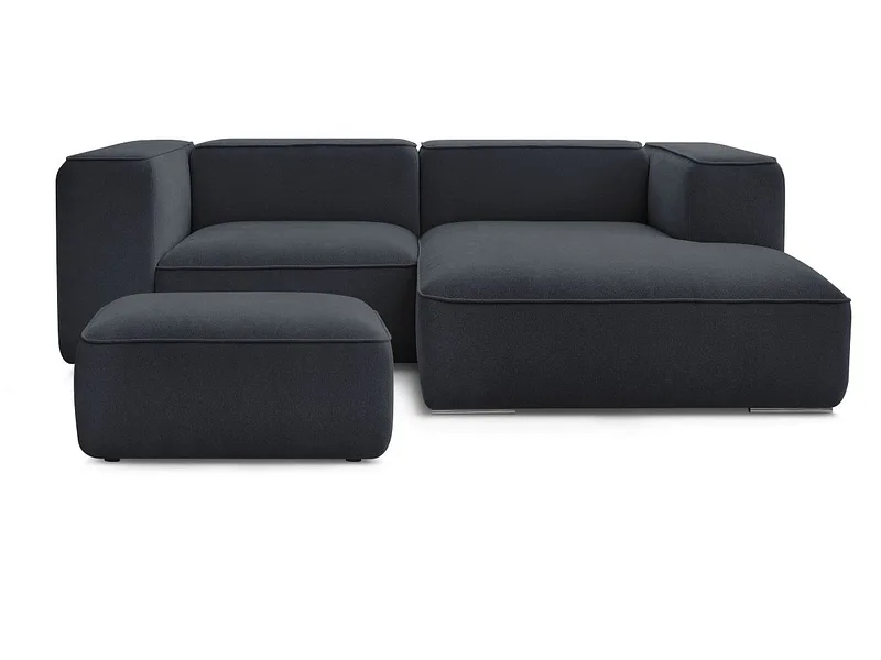 Ecksofa mit Hocker BOBOCHIC ZEPHYR Stoff mit Textur dunkelblau