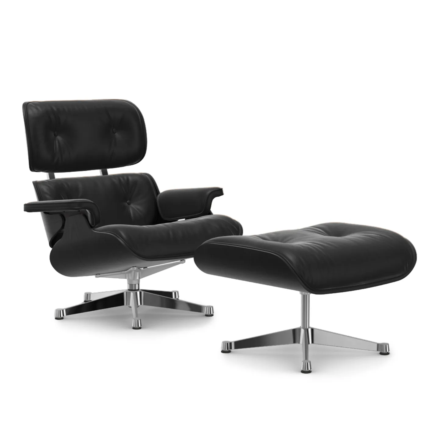 Vitra - Eames Lounge Set Black Chestnut Leather Natural Nero 66 Polished Aluminium - Fåtöljer - Charles & Ray Eames - Svart