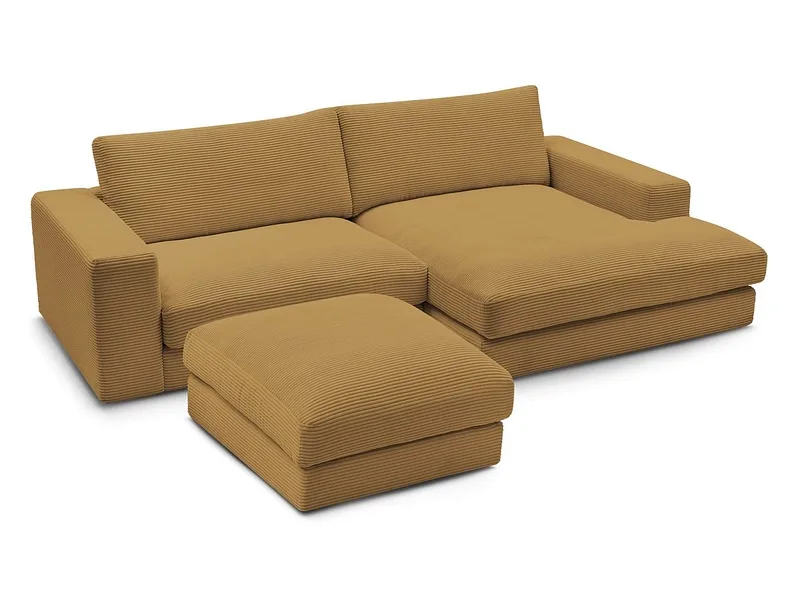 Ecksofa mit Hocker BOBOCHIC LEONARD Cord-Stoff gelb