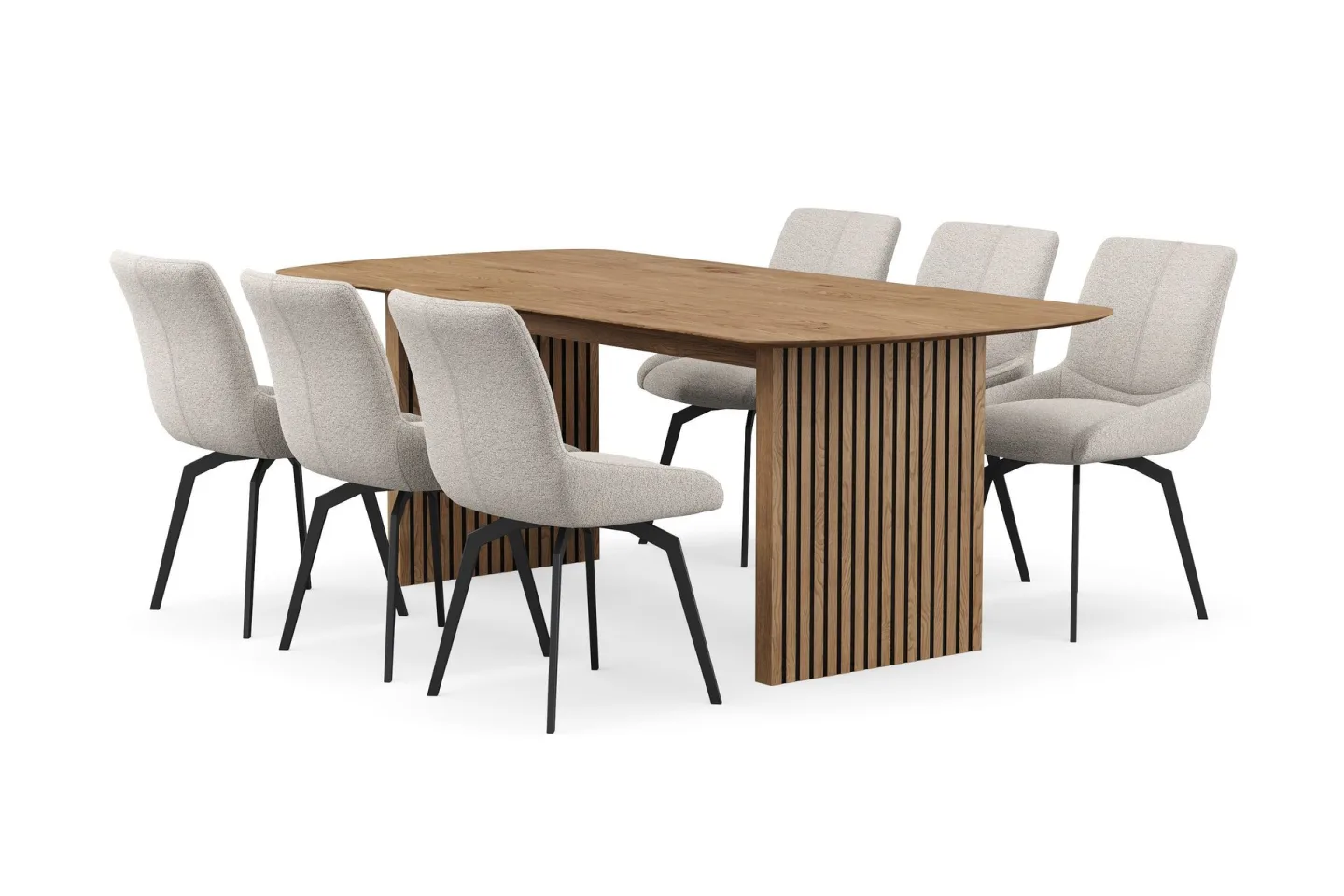 Richeto Matgrupp 210 cm med 6 Mora Snurrstolar - Naturlig finish/Mörkbeige