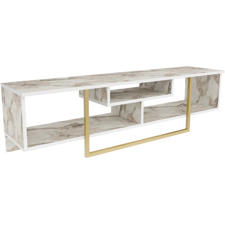 TV-Möbel Yasam weiss/gold Melaminbeschichtete Spanplatte B 150 cm 25 kg