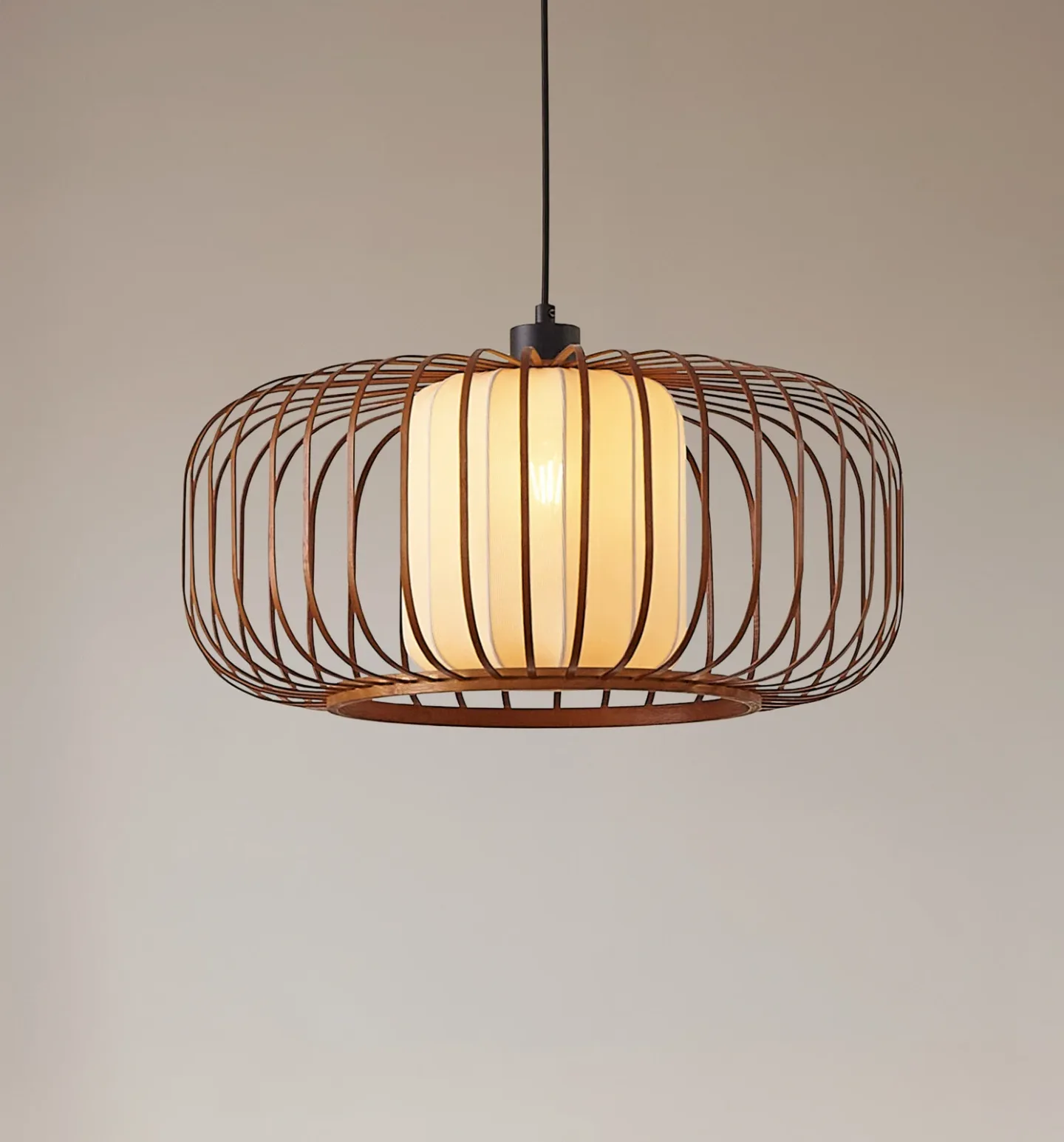 Davella pendellampa, Ø 50 cm, bambu, textil - Lindby - Vardagsrum - Skandinavisk - Med en ljuskälla