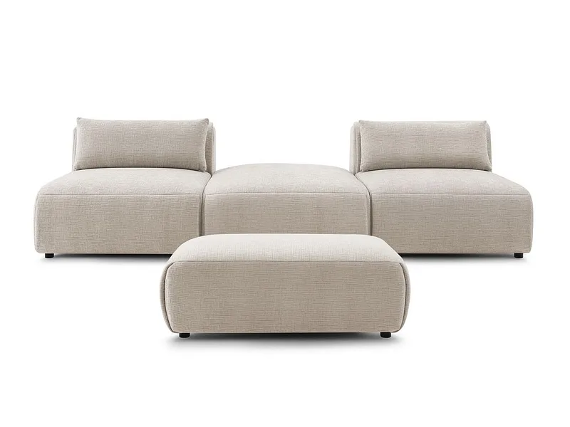 3er Sofa mit Hocker BOBOCHIC JEANNE Stoff mit Textur beige