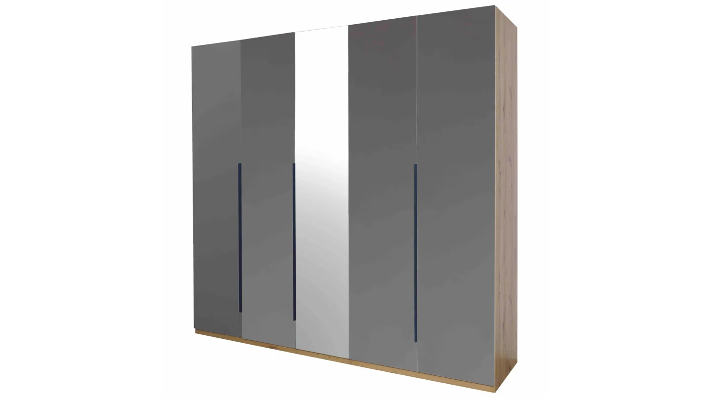Kleiderschrank mit Spiegel grau hochglanz - Eiche 230 cm - SPOSAMI
