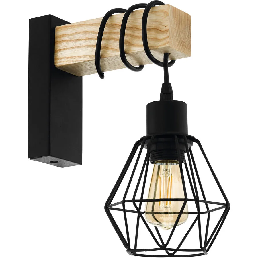Eglo Wandlampe Townshend 5 Braun/Schwarz Stahl/Holz 27.5 cm - Material: Holz/Stahl