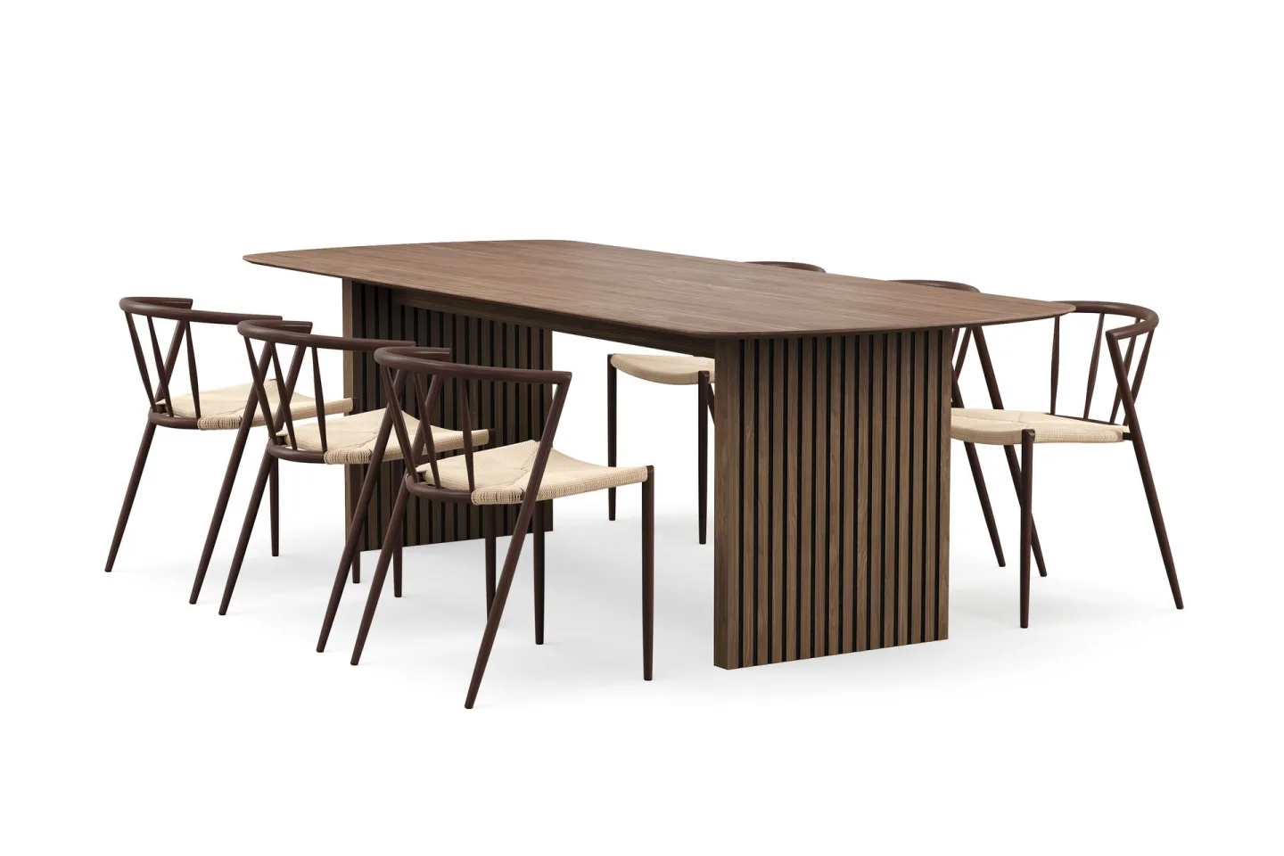 Richeto Matbord 240 cm med 6 Winston Matstolar - Rökt ek / Beige / Metallben Rökt ek