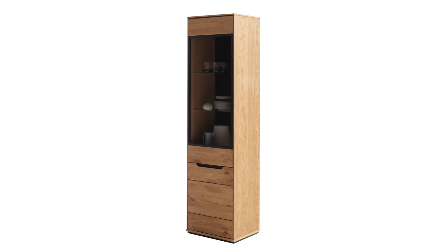 Vitrine mit Glastür Wildeiche massiv geölt Breite 53 cm - ARAYA